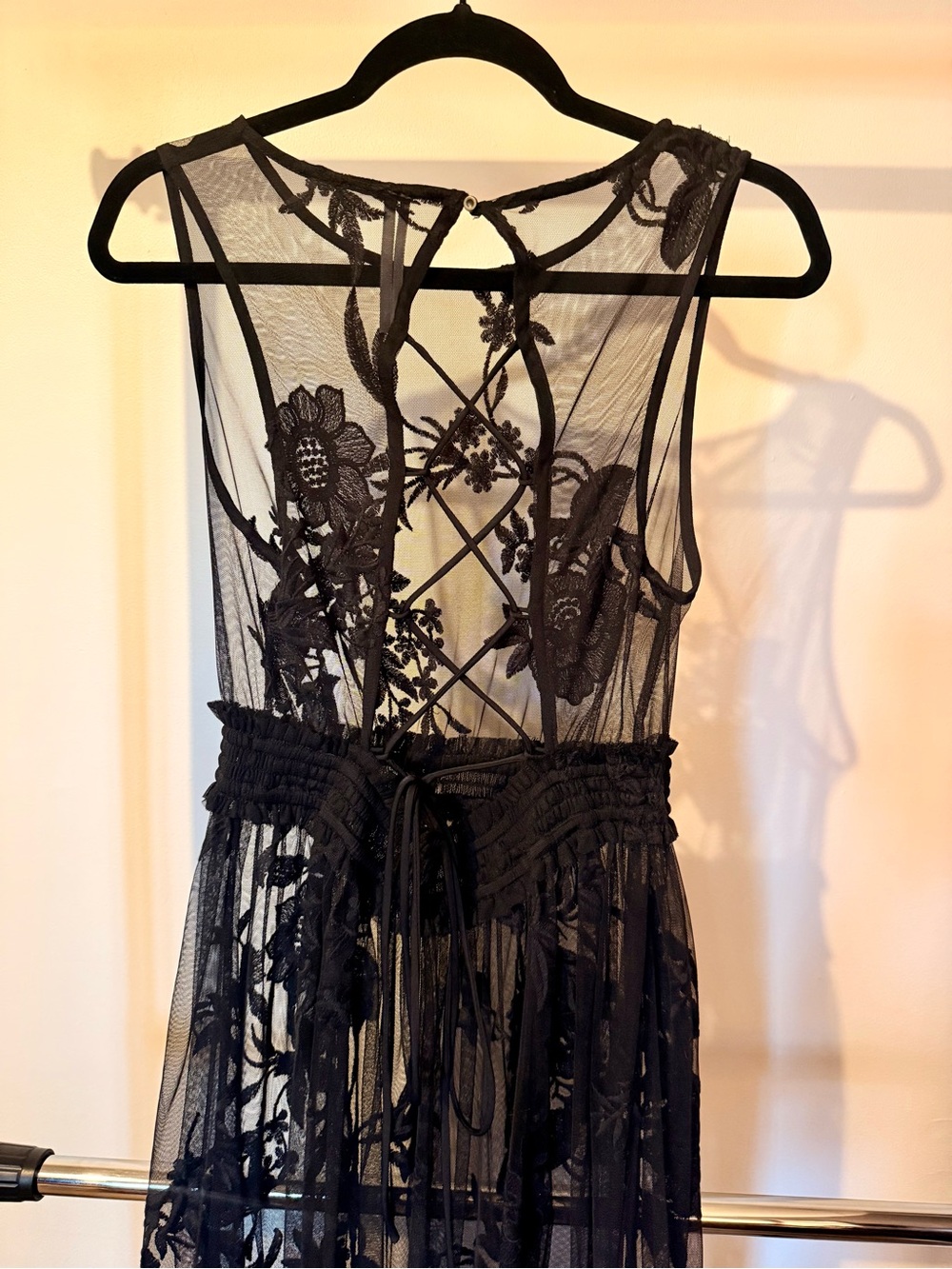 By Anthropologie Embroidered Black Mesh Maxi Dress - Picture 7 of 9